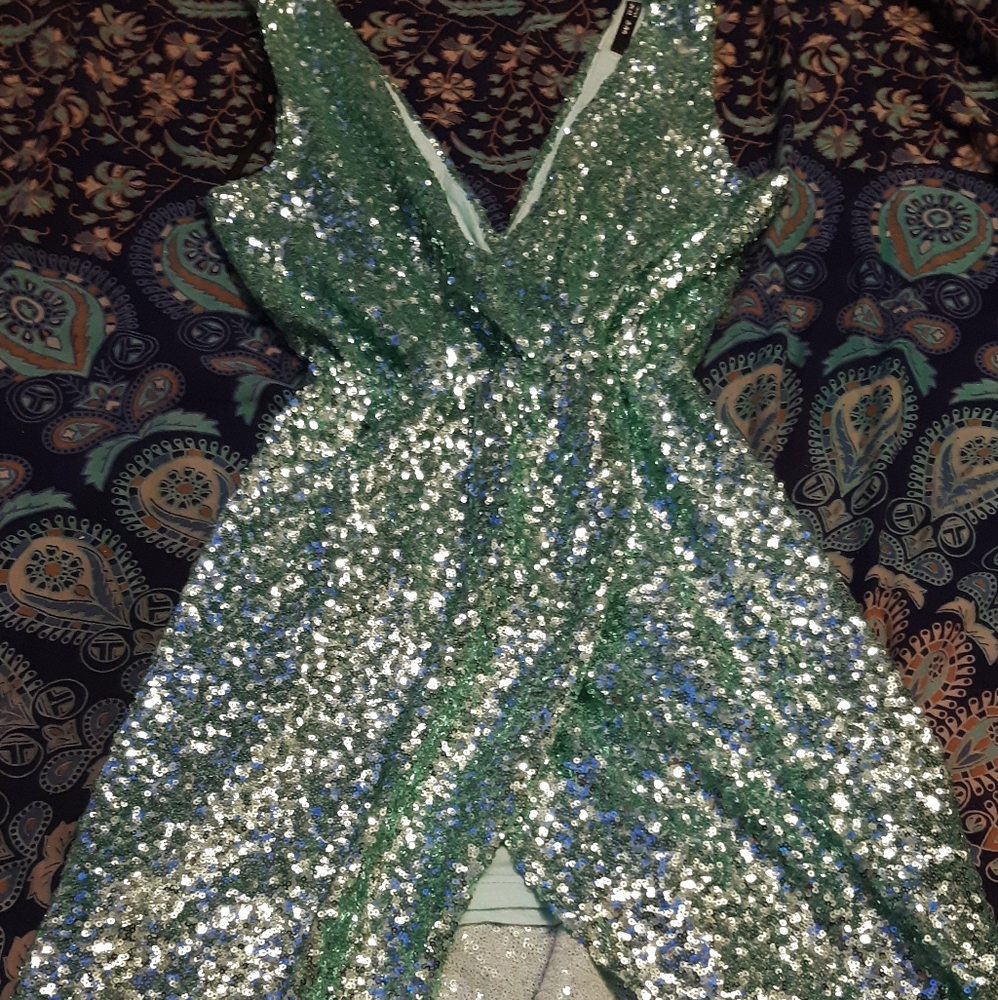 Baby blue sequin party dress